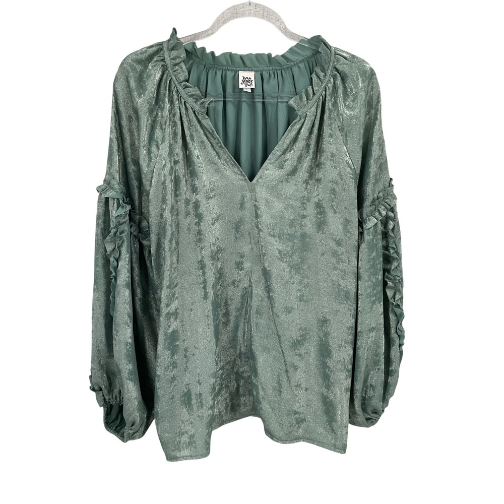 Ivy Jane Top Womens Large Green Velvet Bohemian Ethereal Whimsical Romantic